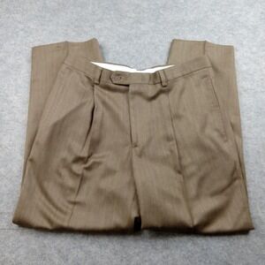 Alex Cannon Dress Pants Mens 36x30 Brown Wool Blend Pleated Front Slacks